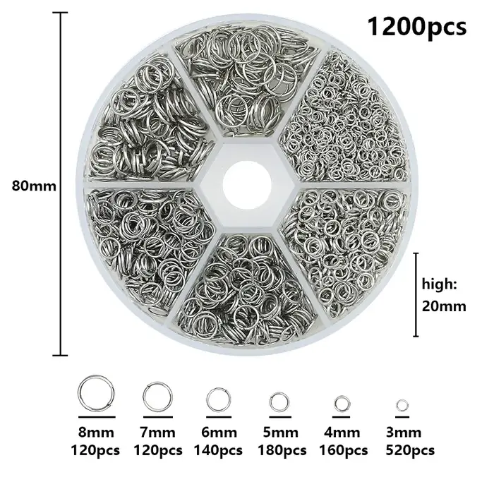 Ensemble de bagues ouvertes en alliage de couleur or, kit d'accessoires pour bricolage, bracelet, collier, chaîne, fournitures de fabrication, diverses tailles pour la création et la réparation de bijoux