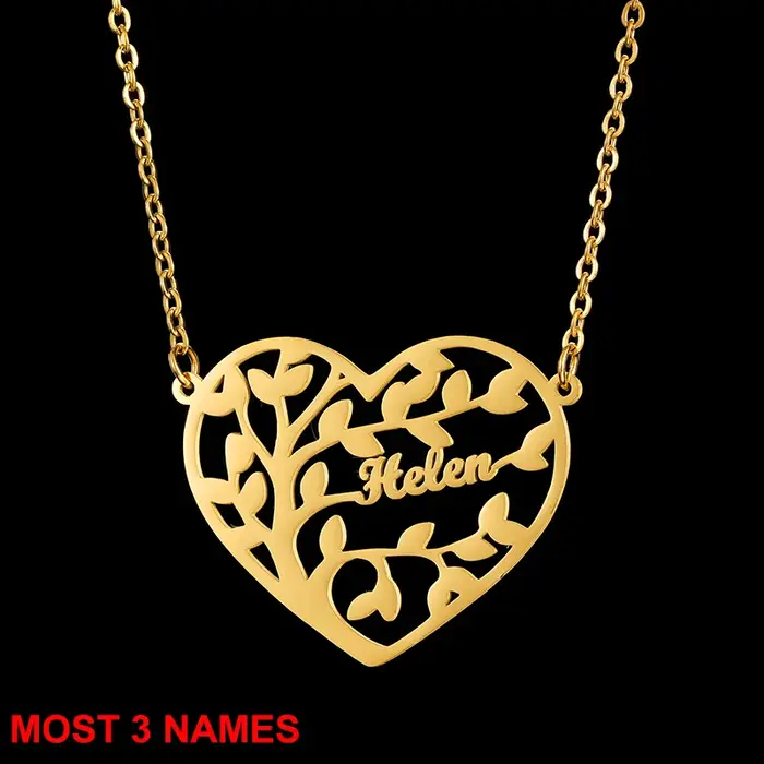 Collier pendentif personnalisé en acier inoxydable, arbre de vie avec pierre de naissance, 1 à 6 nom