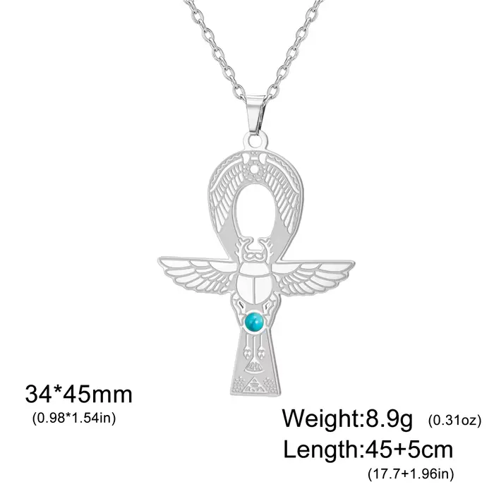 Kkjoy Collier Scarabée Croix Ankh Égyptienne Ancienne en Acier Inoxydable avec Incrustation de Turquoise