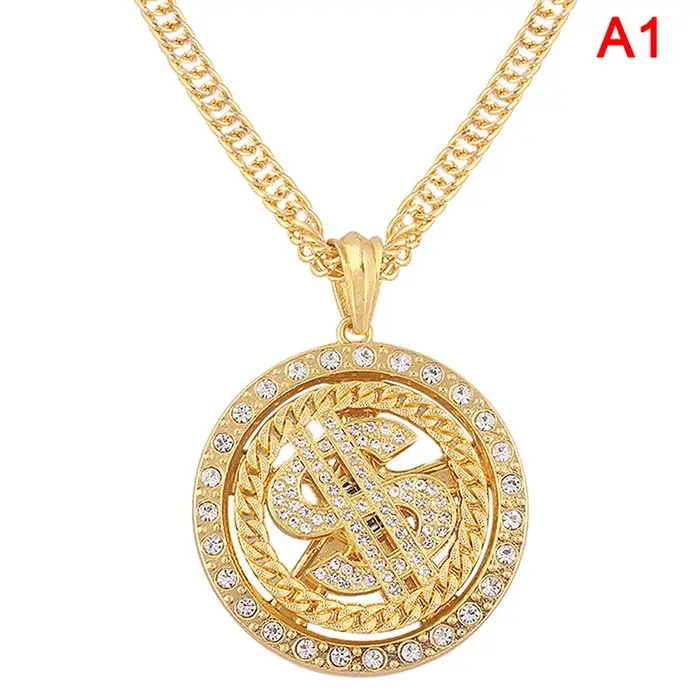 Grand Collier Pendentif Signe d'Argent en Dollar Américain Rotatif pour Homme