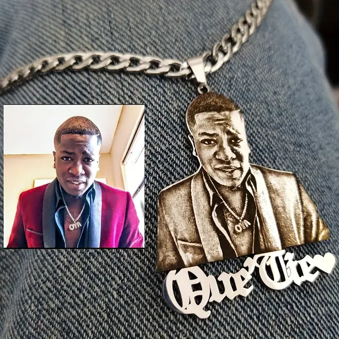 Collier Photo Personnalisé Style Hip Hop Pour Hommes Avec Plaque De Signalétique Chaîne Cubaine Acier Inoxydable Occasions Spéciales Anniversaires