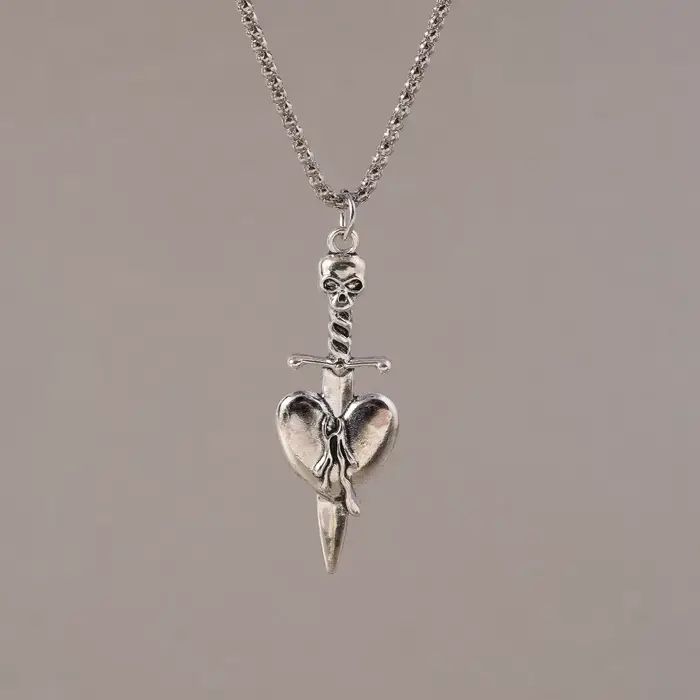 Aihua gothique amour coeur collier pour hommes femmes longue chaîne personnalité Grunge Hip Hop Punk