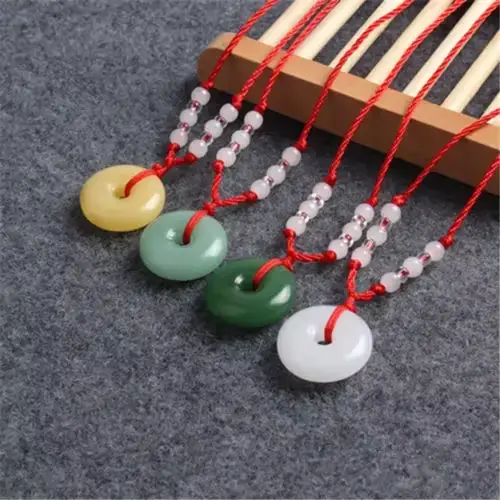 Collier pendentif beignet en Jade véritable, bijoux naturels, amulette sculptée, accessoires, breloque, pierres précieuses de styliste, cadeaux Vintage pour femmes