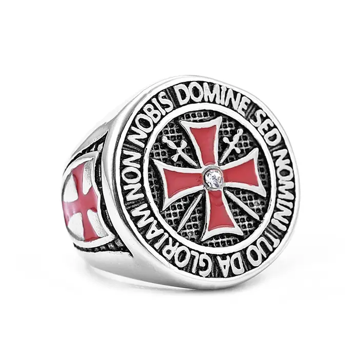 Bague NORTHMAN croix rouge dominante en acier inoxydable pour hommes et garçons, design gothique et vintage, bijou de mariage et anniversaire, cadeau spécial