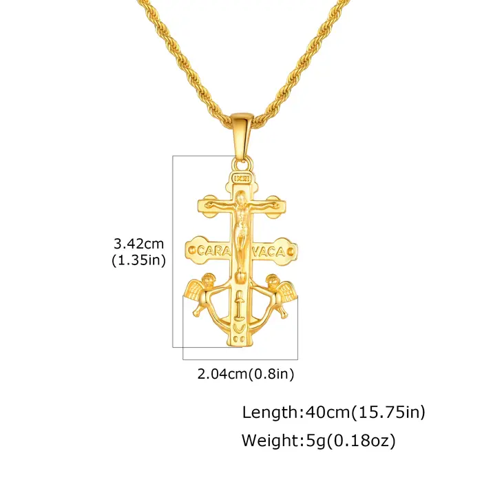 Collier Croix de Caravaca, Pendentif Double Croix Angélique, Bijou Religieux Catholique Chrétien, Am