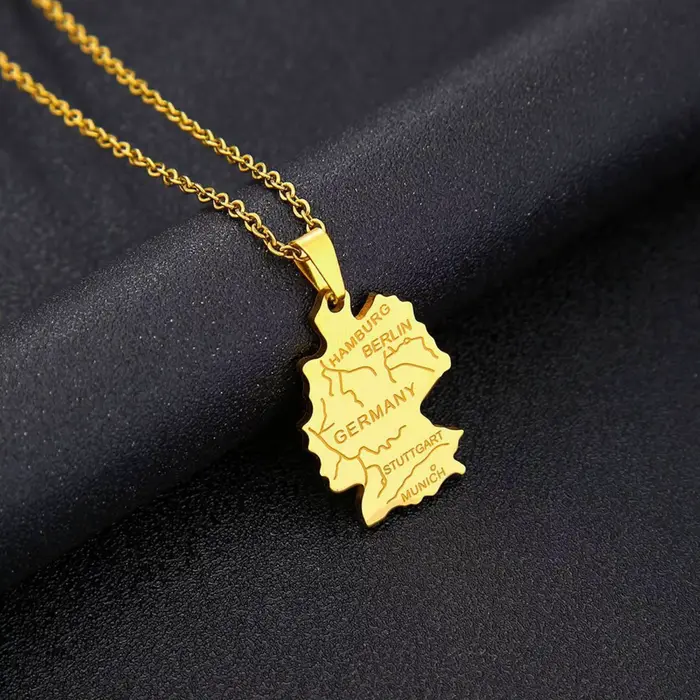 Collier pendentif carte allemande Deutschland ethnique en acier inoxydable, bijoux cadeau pour femmes et hommes