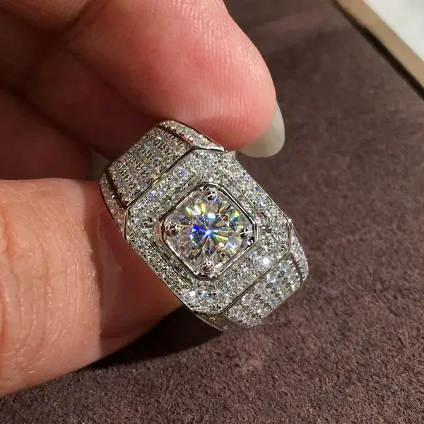Bagues en argent Sterling 925 pour hommes, grande pierre entièrement en cristal, chevalière à la mod