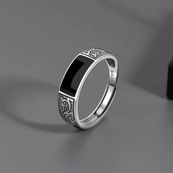 Bague en argent Sterling 925 pour hommes, haute qualité, luxe, gemme noire, accessoires de bijoux fi