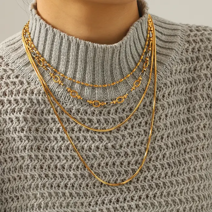 Colliers superposés en acier inoxydable plaqué or pour femmes minimalistes et bohémiennes, délicats et adaptés aux soirées et mariages