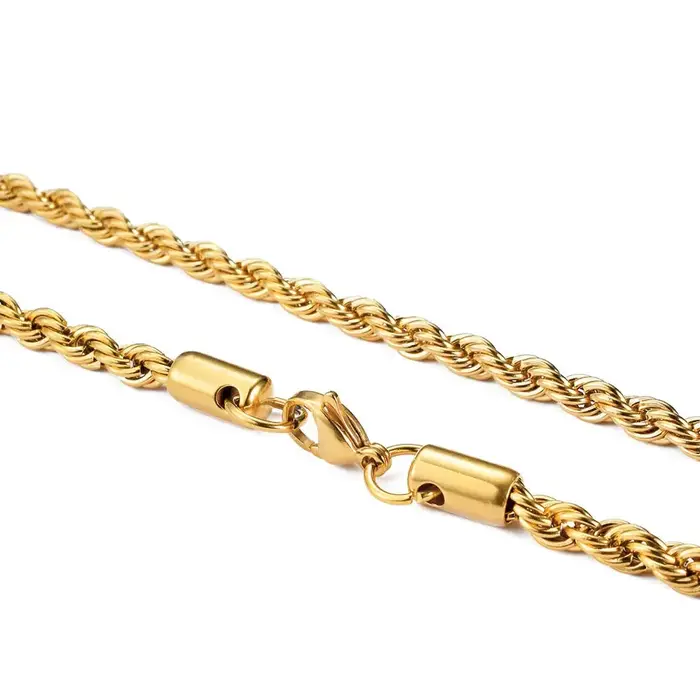 Collier ras-de-cou en chaîne torsadée en or 18 carats 4 mm pour homme et femme, bijoux tendance