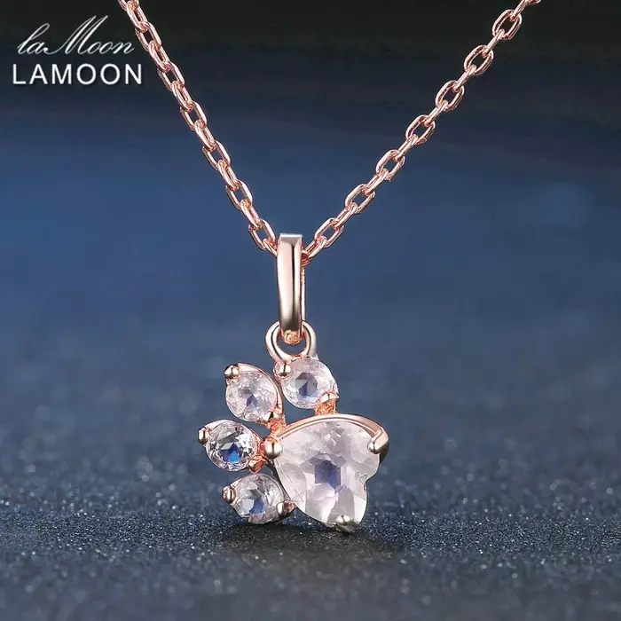 LAMOON – pendentif patte d'ours en argent Sterling 925, collier en Quartz Rose naturel, bijoux de pi