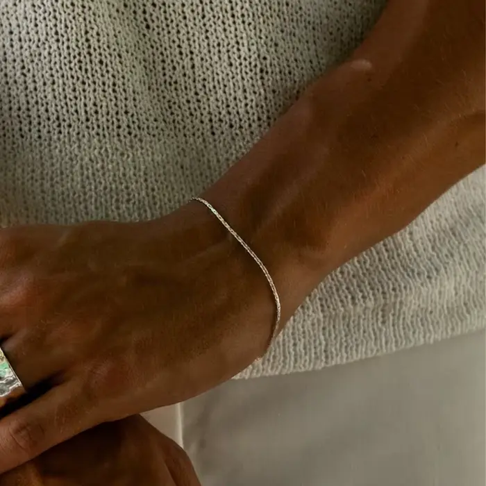 Bracelet en chaîne de fil martelé EManco 1,3 mm en or blanc, simple, pour homme, sans perte de couleur, étanche, bijou de main