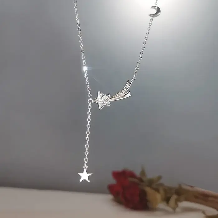 Collier de luxe brillant en argent Sterling 925, Zircon, météore, étoile, lune, glands, pendentif po