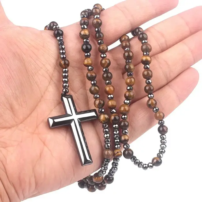 Collier Croix en Hématite pour Homme