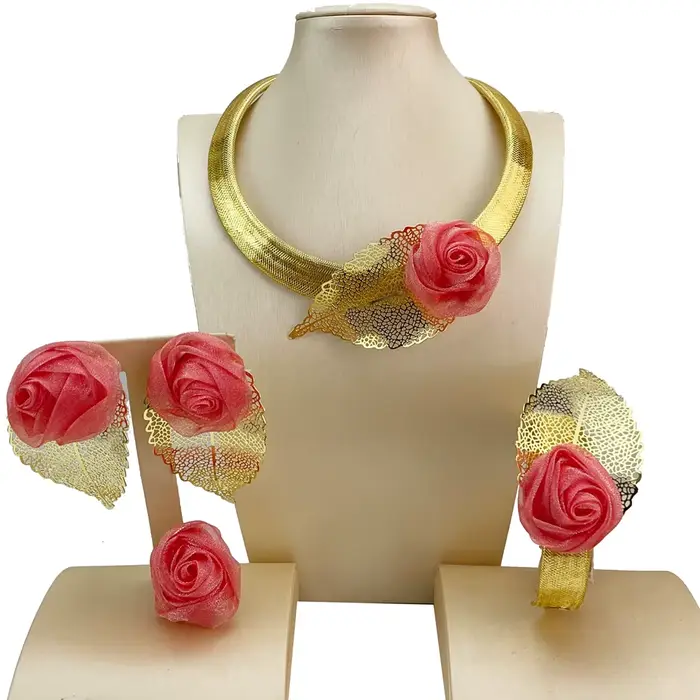 Bijoux brésiliens classiques pour femmes ensemble de bijoux fleurs exotiques collier bracelet boucles d'oreilles bague occassions spéciales mariage anniversaire