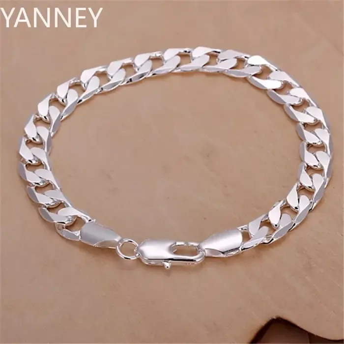 Bracelets plats en argent 925 pour hommes et femmes, 6MM, haute qualité, bijoux à la mode, cadeaux d