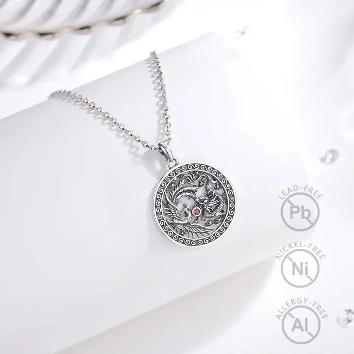 Eudora-Collier Phoenix Dragon en Argent Sterling 925 pour Homme et Femme