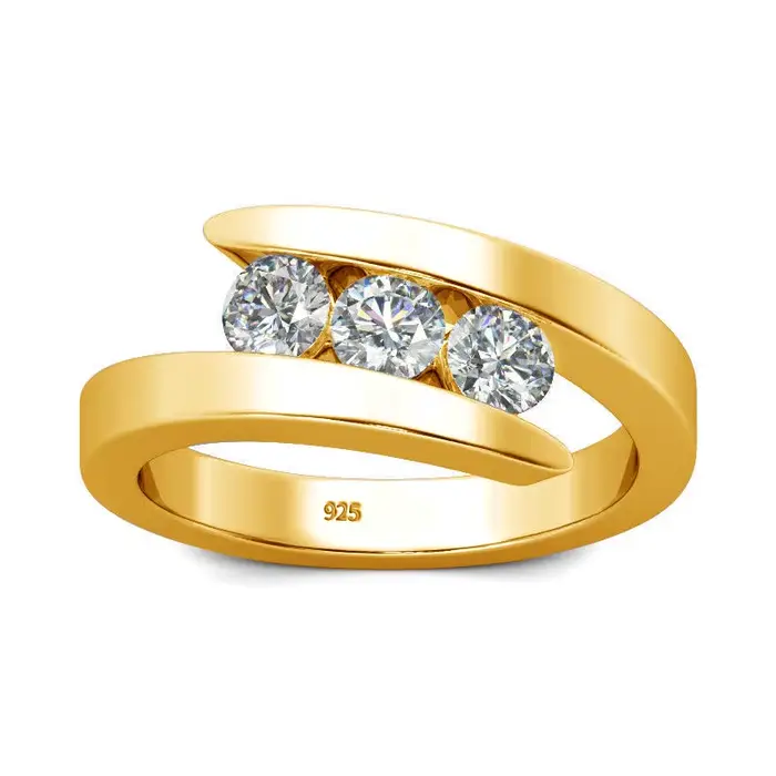 Bague Moissanite lourde à 3 pierres pour hommes et femmes