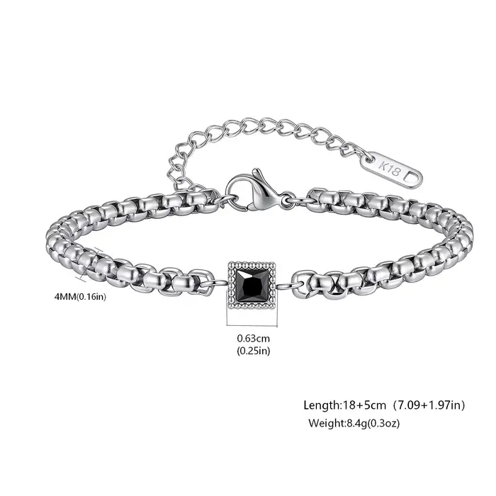 Bracelet à breloques en zircon pour homme, chaîne carrée de 4 mm en acier inoxydable, bijoux tendanc