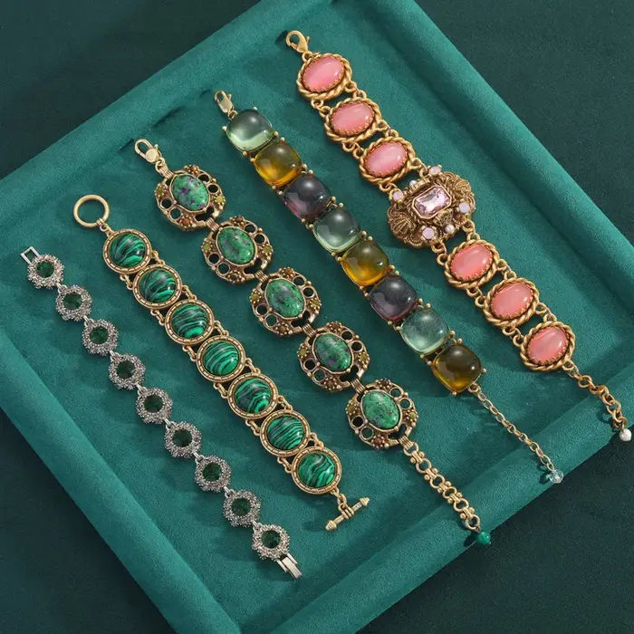 Bracelet en ambre multicolore plaqué or 18 carats