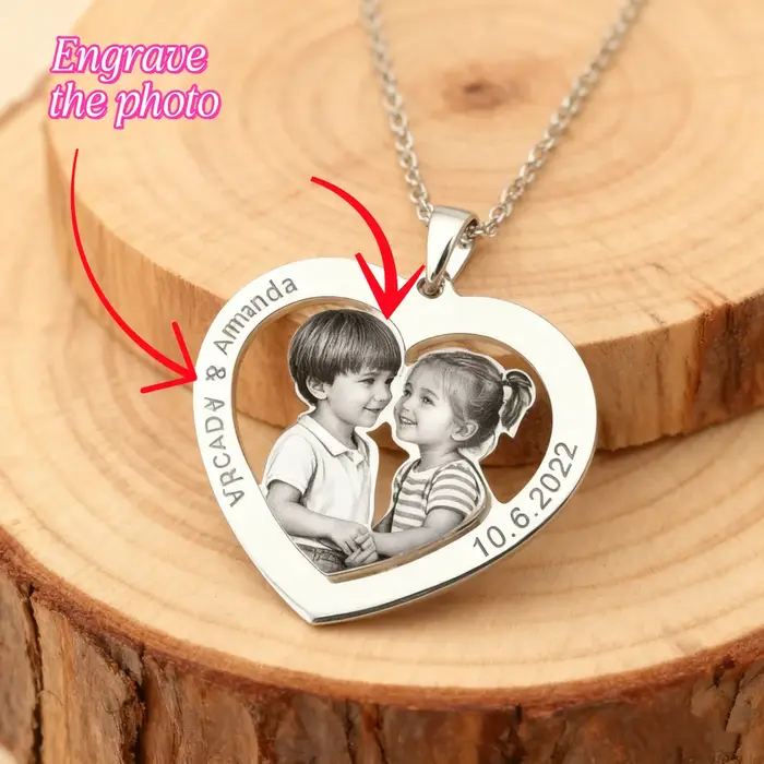 Collier personnalisé en forme de cœur avec Photo d'animal de compagnie et de Portrait