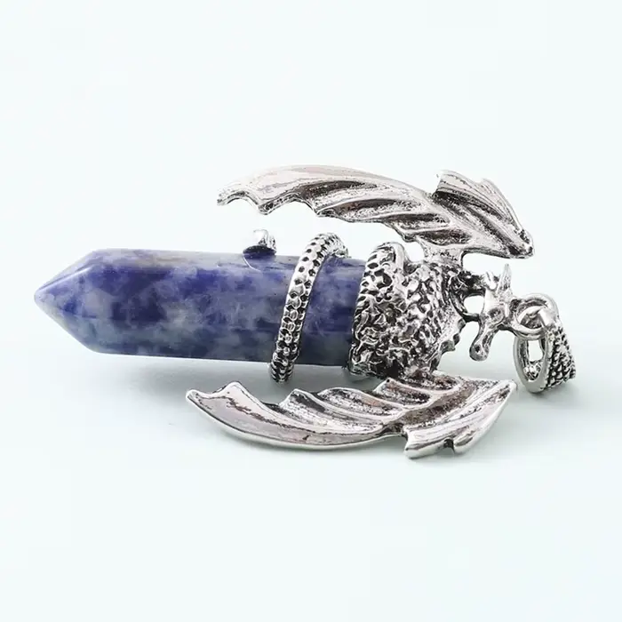 Collier Dragon Animal pour Homme et Femme, Pierre Précieuse Naturelle, Quartz Rose, Pendentif Hexagonal en Clip, Bijoux Vintage