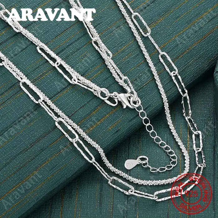 Collier à double chaîne ovale en argent sterling 925 - Bijoux de mariage exquis et mignons pour femm
