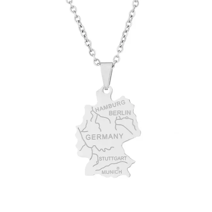 Collier pendentif carte allemande Deutschland ethnique en acier inoxydable, bijoux cadeau pour femmes et hommes