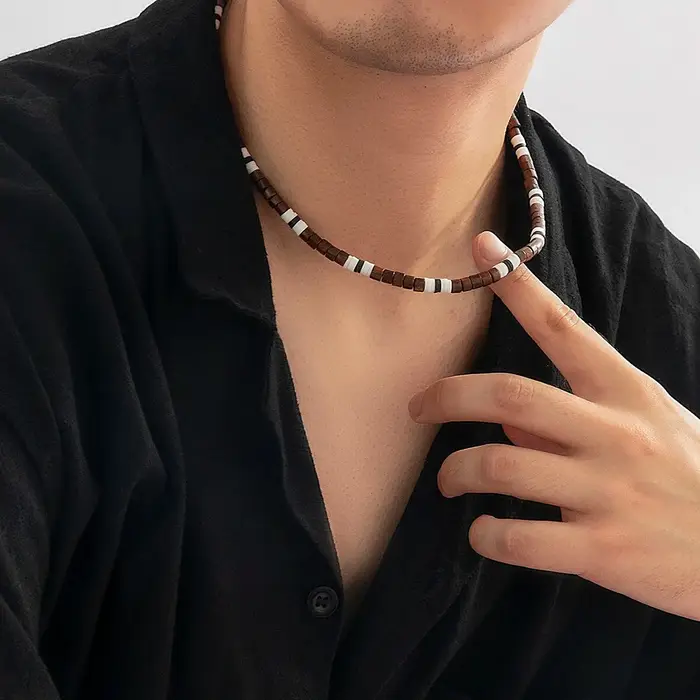 Collier en bois perle géométrique vintage à la mode pour hommes style punk occasions spéciales