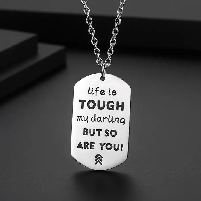 Collier en acier inoxydable plaqué argent pour homme, bijoux Life Is Tough My Darling But So Are You