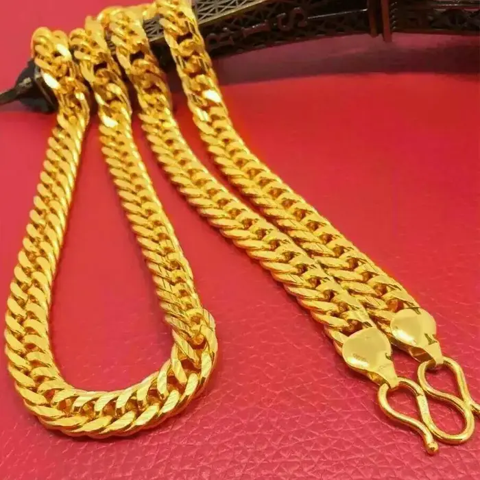 Collier chaîne plate pour homme en or pur 24 carats 9999