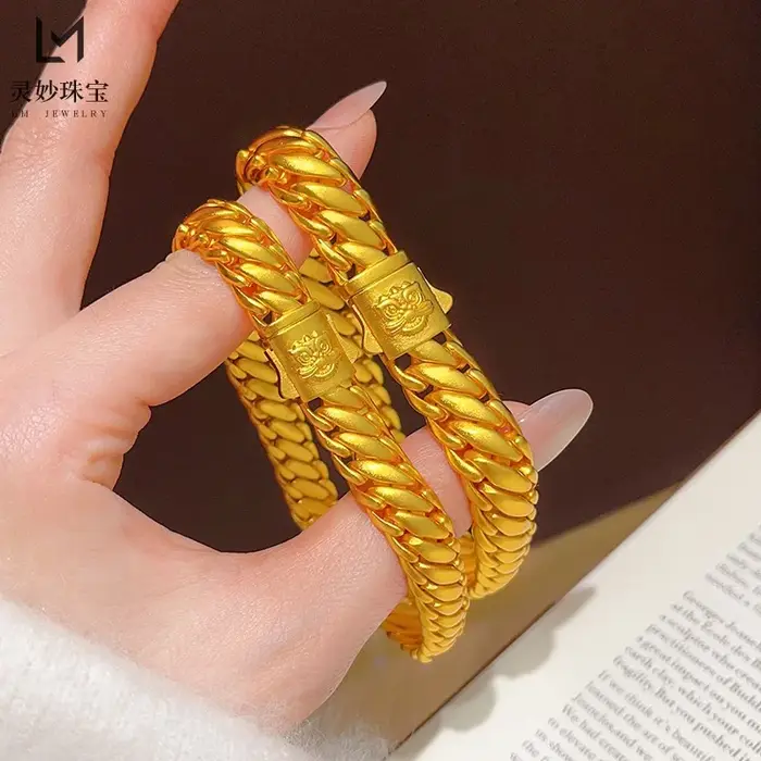 Bracelet plat pour femme en or véritable 24 carats 9999
