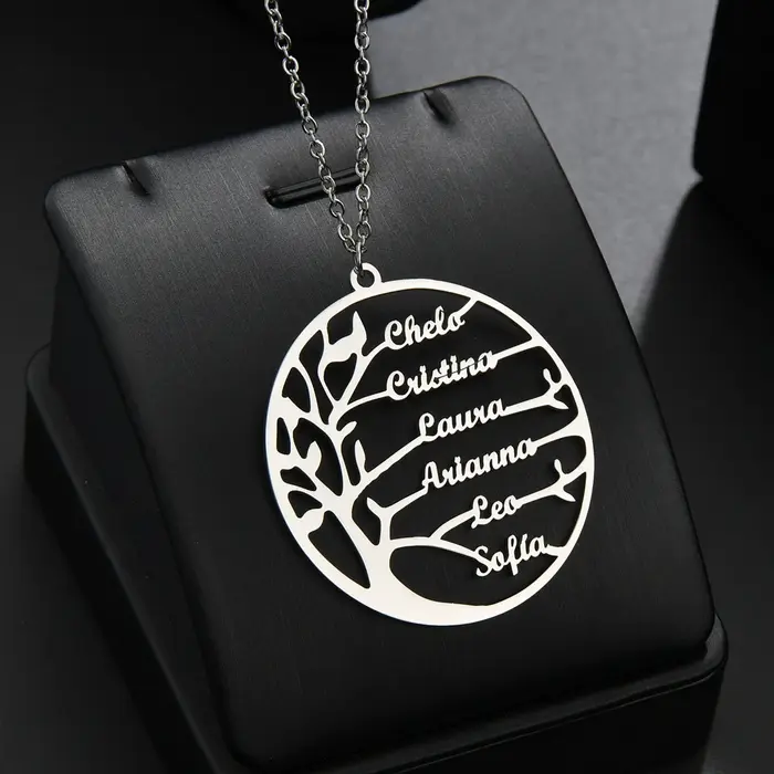 Collier arbre de vie en acier inoxydable avec noms personnalisés