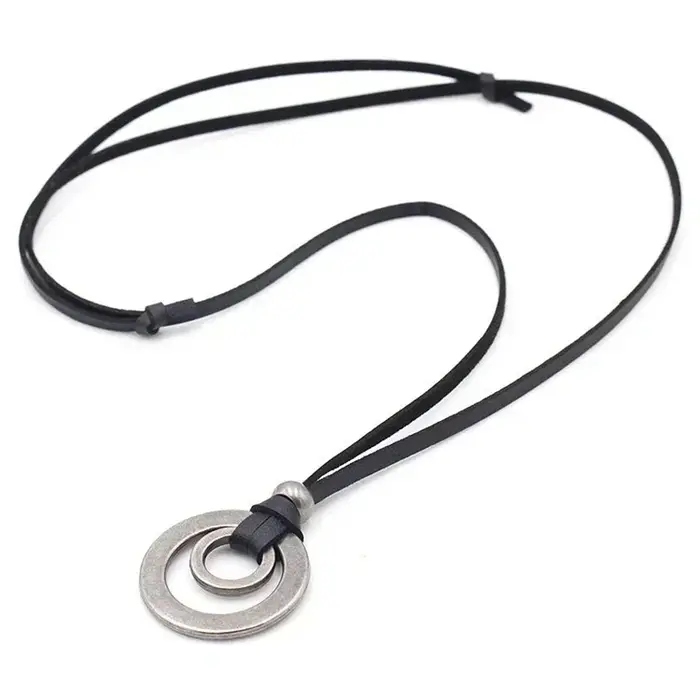 Collier ras du cou Vintage en cuir avec cercles métalliques pour hommes, accessoires sur le cou, bij