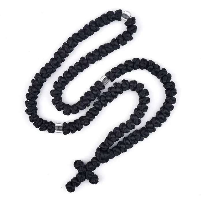 Collier Komboskini orthodoxe noir à nœuds vendange homme pendentif croix traditionnel pour hommes occasions spéciales