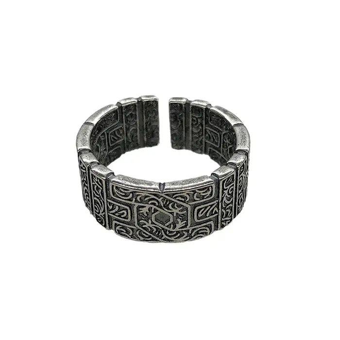 Bague rétro à motif d'herbe Tang pour hommes