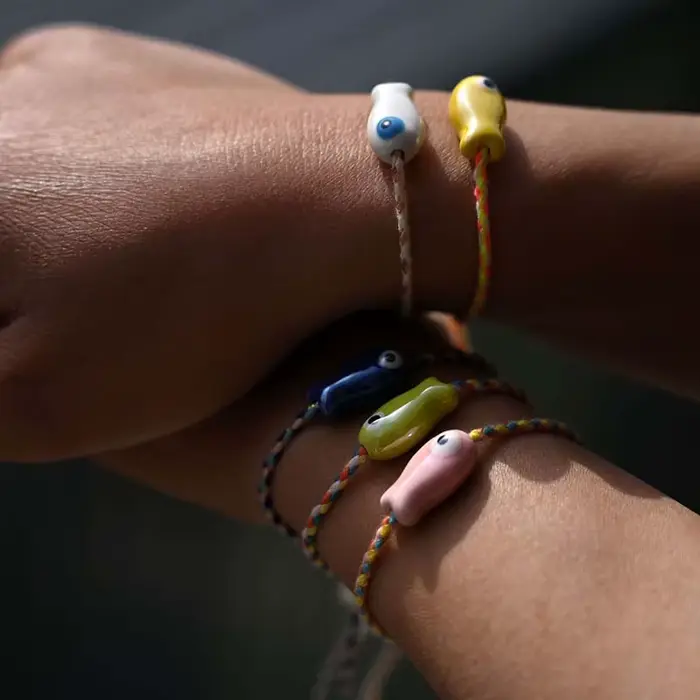 Bracelets de poisson en céramique à la mode pour femmes et hommes, bohème, mignon, coloré, tissé à la main, corde à main réglable, bijoux cadeaux, nouveau 2025