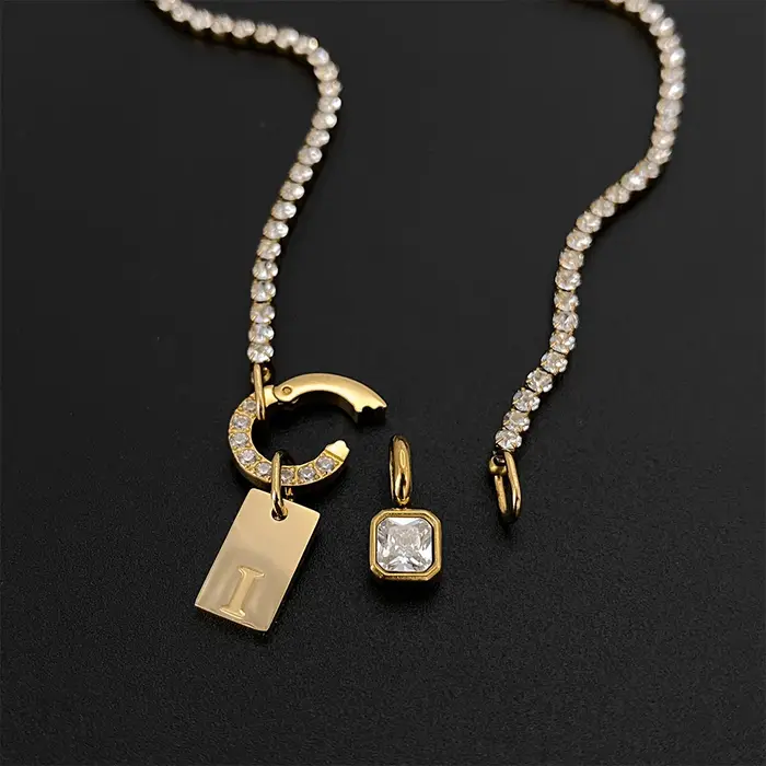 EManco acier inoxydable A-Z lettre collier géométrique zircone pendentif colliers charme femmes fête bijoux de mode