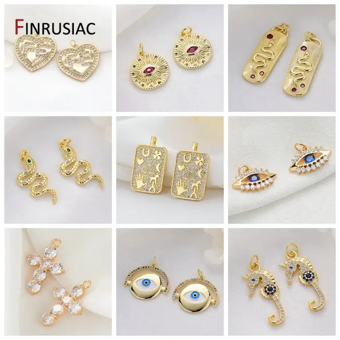 Bijoux à bricoler soi-même faisant 6 Types 14K véritable plaqué or pavé réglage Zircon petite Mini fée/papillon/violon/Hamsa pendentifs breloques