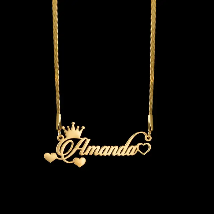 Collier personnalisé en acier inoxydable avec plaque nominative et breloque couronne/cœur/étoile pou