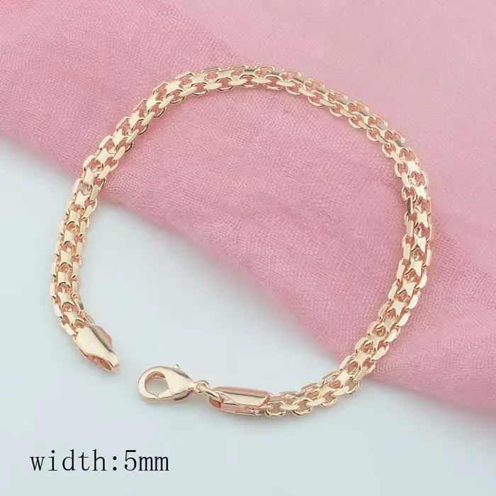 3mm 5mm de large hommes femmes 585 couleur or Rose tissage gourmette Bracelets chaînes bijoux
