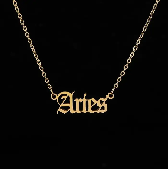 Collier Personnalisable Signe Astrologique Lion Astrologie 12 Constellations Lettre Anglaise Ancienne Bélier Cadeau