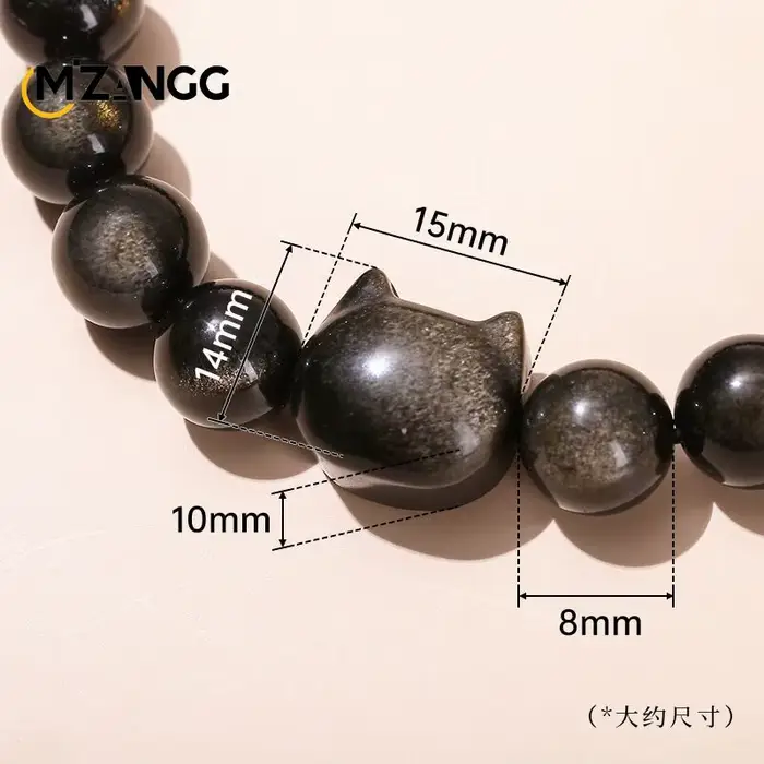 Bracelet en obsidienne naturelle pour hommes et femmes, or et argent, chat d'obsidienne, cordes de perles PiXiu, bijoux de luxe sculptés à la main, amulette porte-bonheur