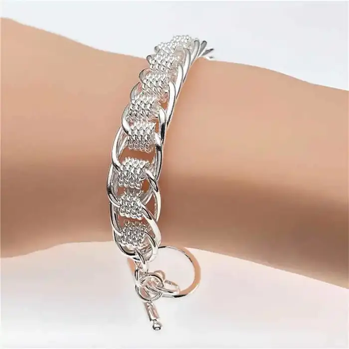Bracelet en argent Sterling 925, en maille ronde, à la mode, pour femmes, bijoux de fiançailles, cad