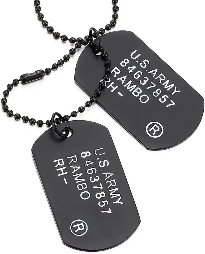 Classique 2 pièces hommes militaire armée chien étiquette pendentif collier