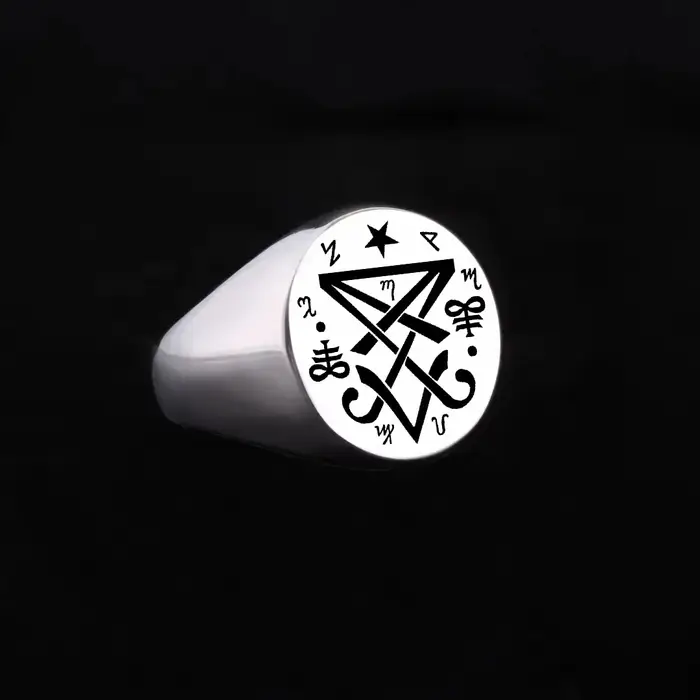Bague en acier inoxydable R706 Luciferianisme Sigil de Lucifer Occulte Amulette Sorcellerie Symbole 