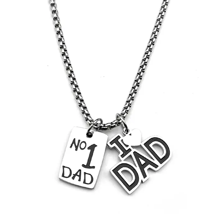 Collier Pendentif « J'aime Papa » en Acier Inoxydable Argenté