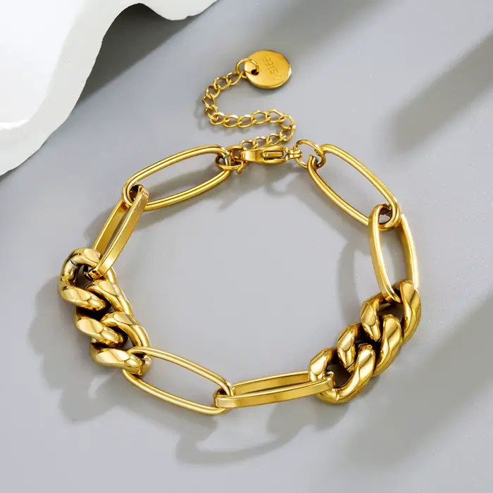 Bracelet rétro Hip-Hop géométrique en métal, chaîne épaisse pour hommes et femmes, tempérament en ac