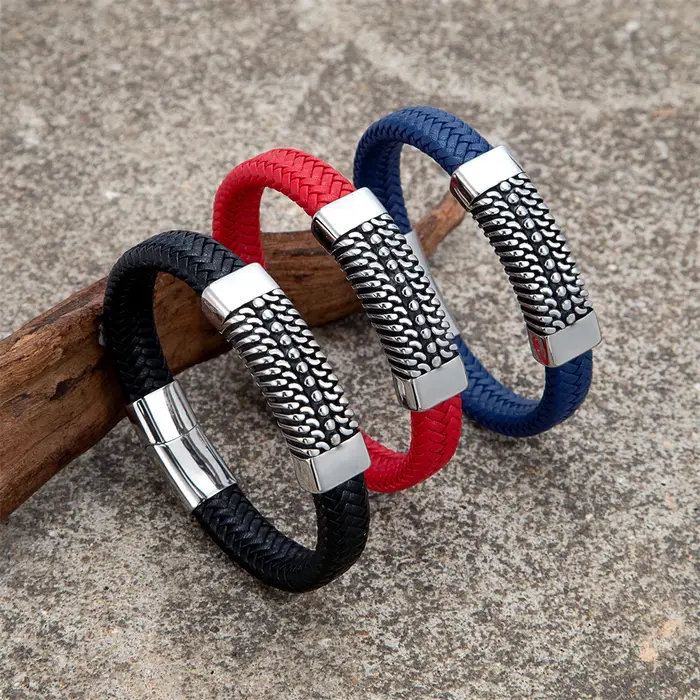 Bracelet en cuir tissé Punk pour hommes