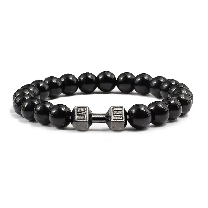 Bracelet en pierre volcanique naturelle pour hommes et femmes, noir mat, perles blanches, breloque, 